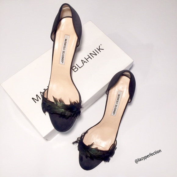 Manolo Blahnik Shoes - Manolo Blahnik Catalina Feather Satin D’Orsay Heel
